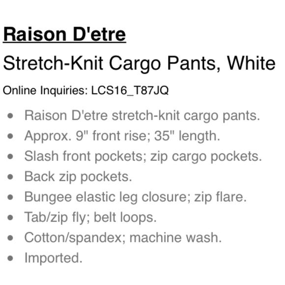 Raison D'etre Stretch-Knit Cargo Pants, White, 24 - Picture 2 of 7